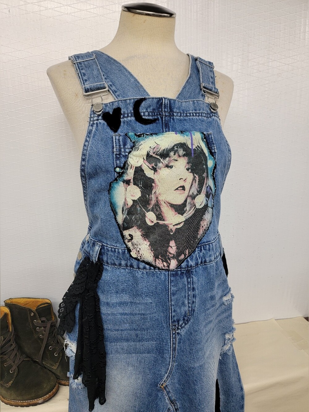 Stevie Nicks Overalls Maxi Dress - Cottage Vamp - Upcycled - Picture 4 of 14